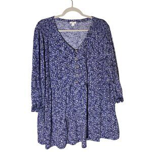 J. Jill Floral Smocked & Tiered Cotton Tencel Modal Tunic Top 2X